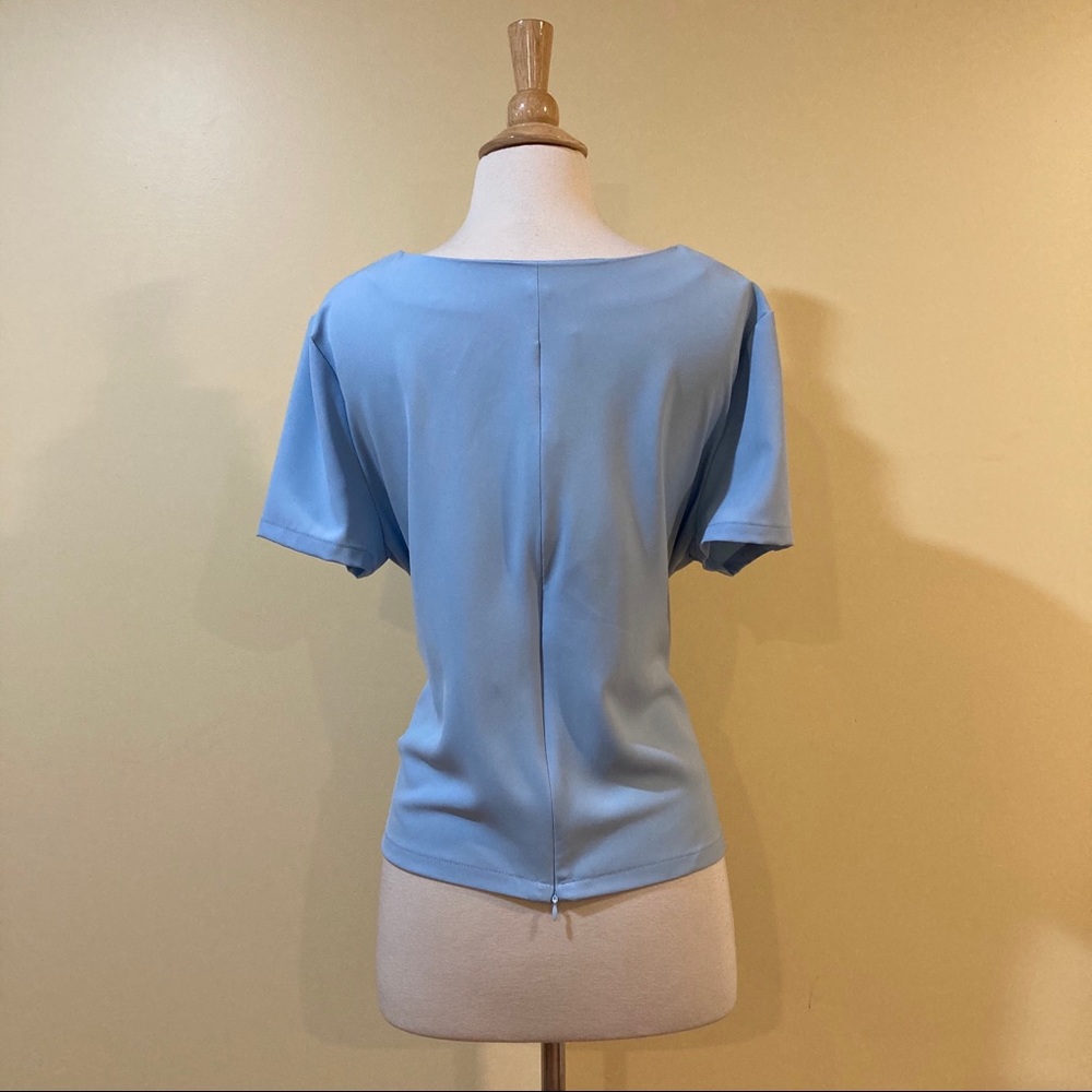Tie Front Short Sleeve Cropped Blouse Baby Blue - Picture 7 of 9